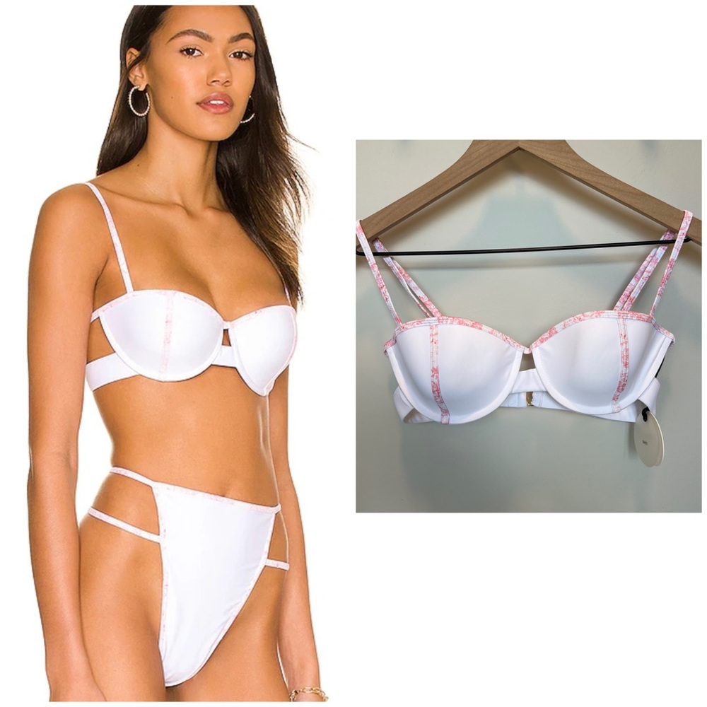 NWT Revolve Tularosa Women's Ellie White and Pink Bikini Top - size S